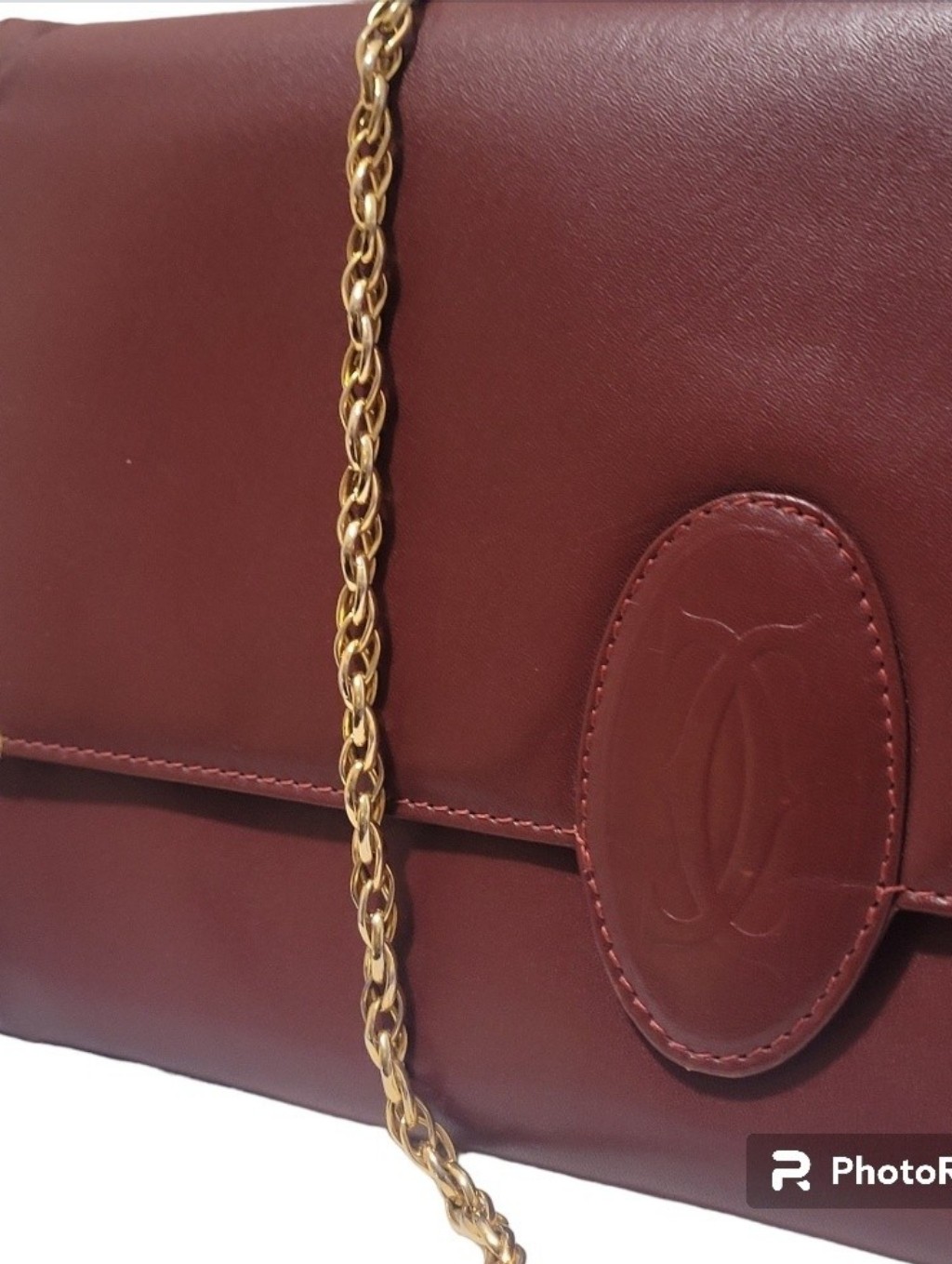 Vintage Must De Cartier Burgundy Oxblood Red Leather Crossbody Chain Flap Bag
